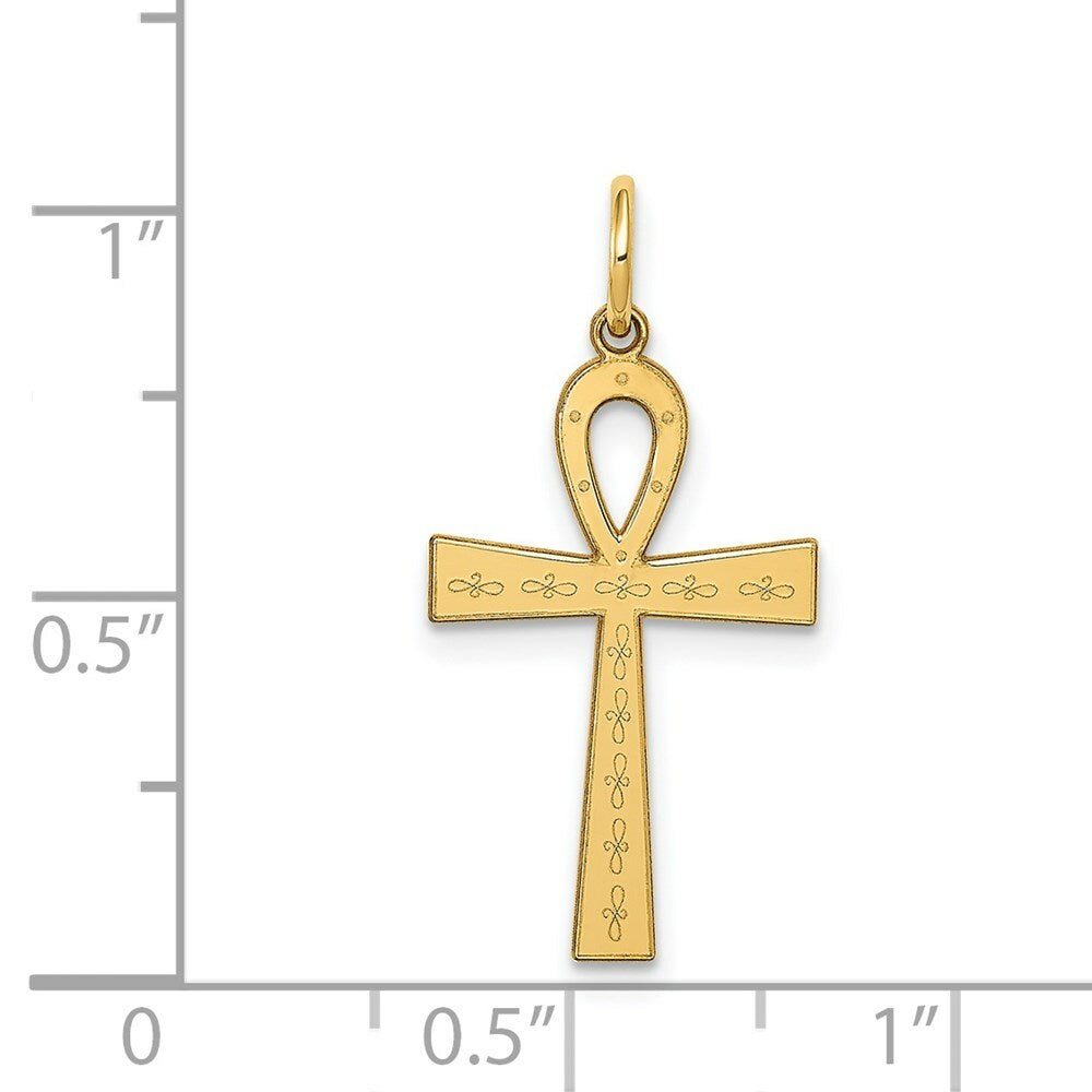 14K Yellow Gold Laser Designed Ankh Cross Charm