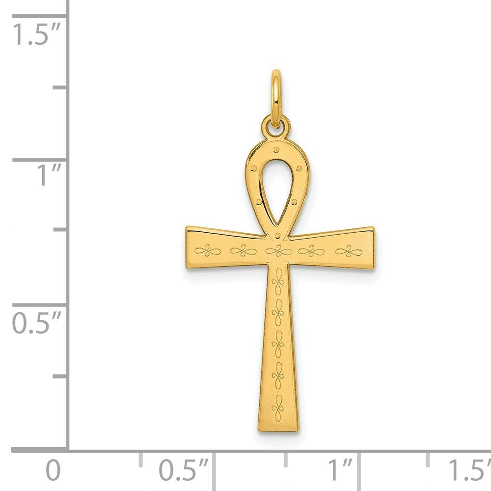 14K Yellow Gold Laser Designed Ankh Cross Pendant