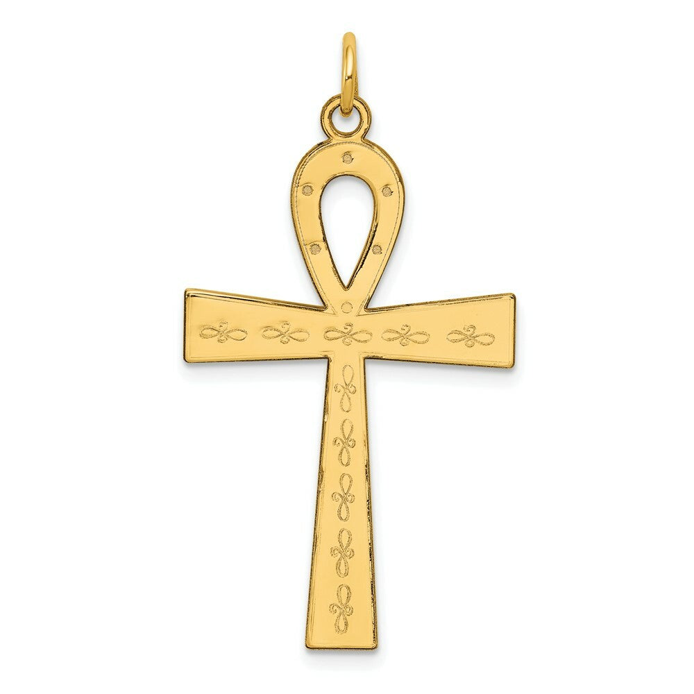 14K Yellow Gold Laser Designed Ankh Cross Pendant