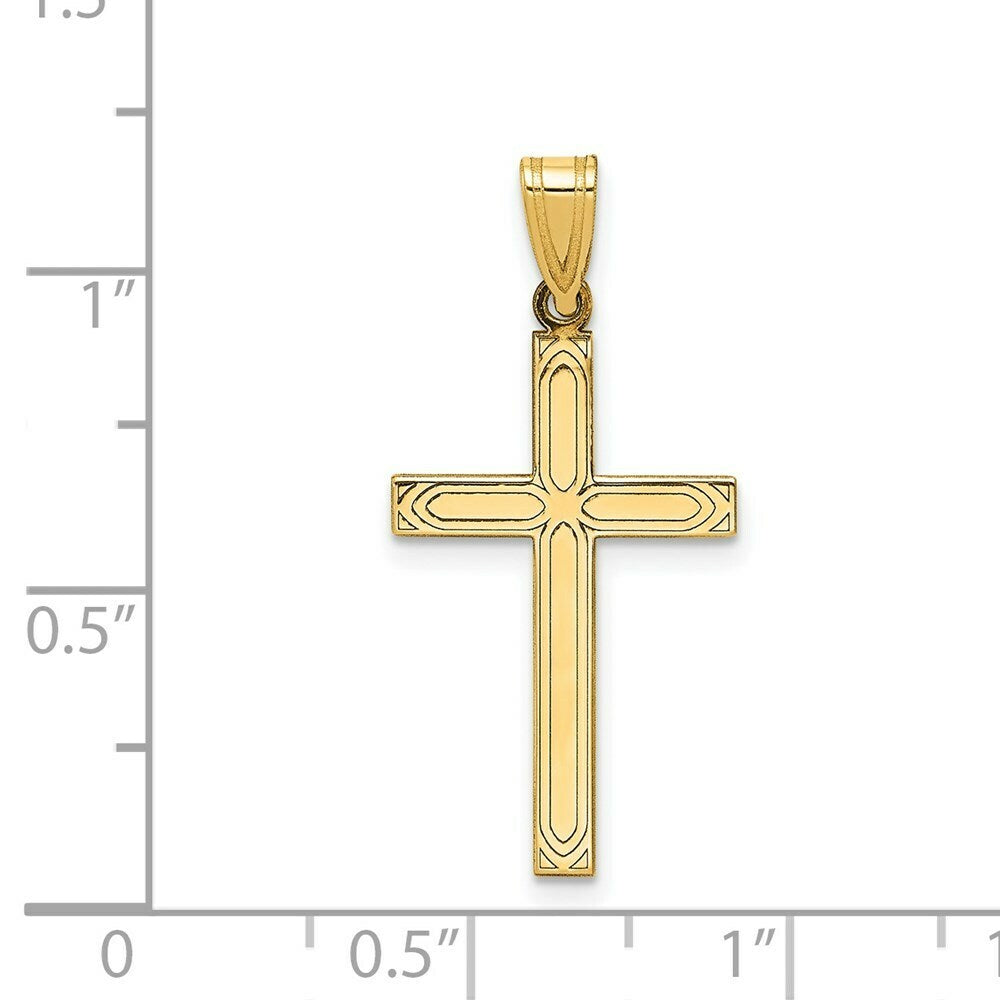 14K Yellow Gold Solid Cross Pendant 29mm length
