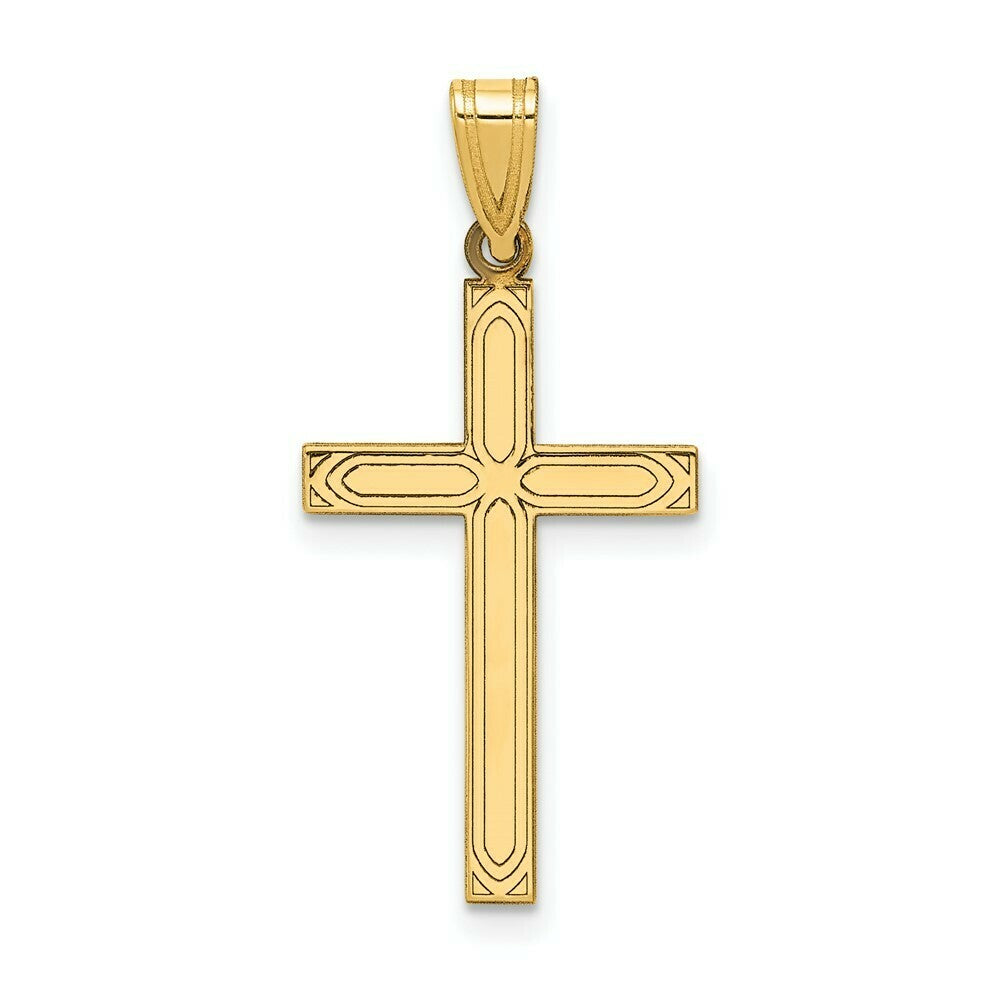 14K Yellow Gold Solid Cross Pendant 29mm length