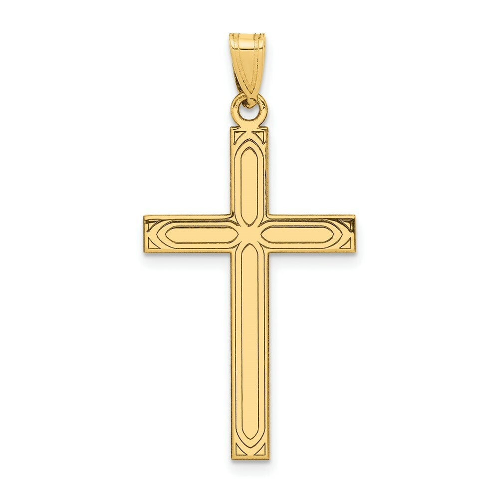 14K Yellow Gold Solid Cross Pendant 36mm length