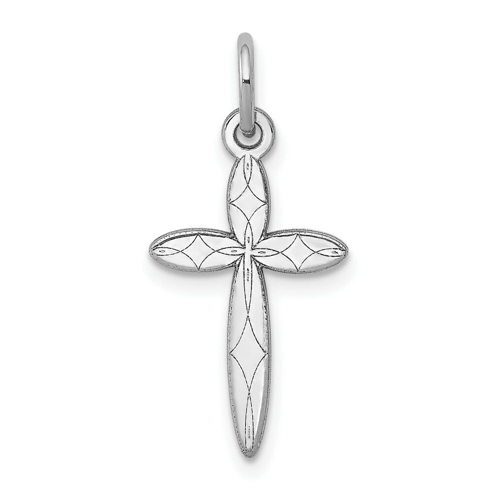 14K White Gold Laser Designed Cross Charm 21mm length