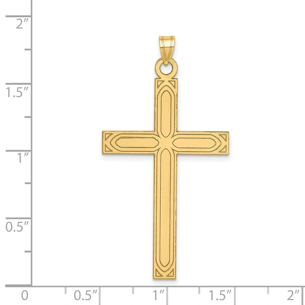 14K Yellow Gold Solid Cross Pendant 49mm length