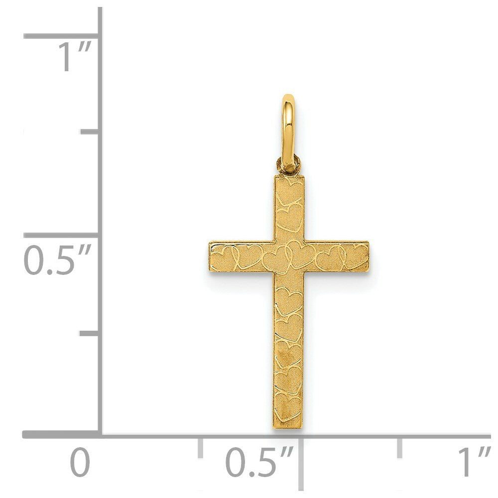 14K Yellow Gold Laser Designed Cross Charm 21mm length