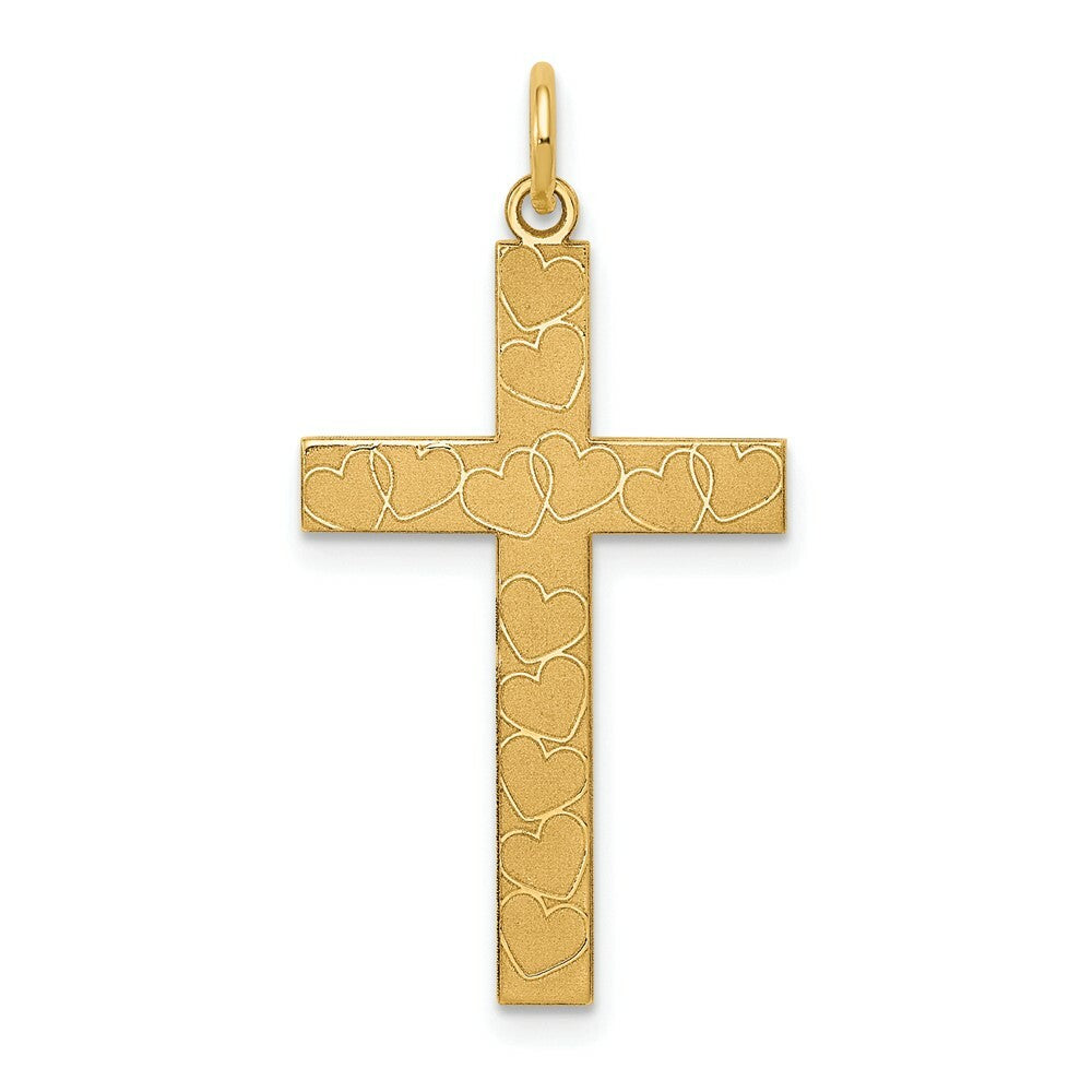 14K Yellow Gold Laser Designed Cross Pendant 31mm length