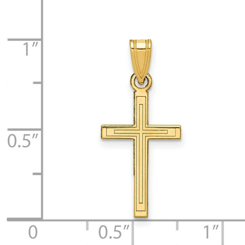 14K Yellow Gold Solid Cross Pendant 25mm length
