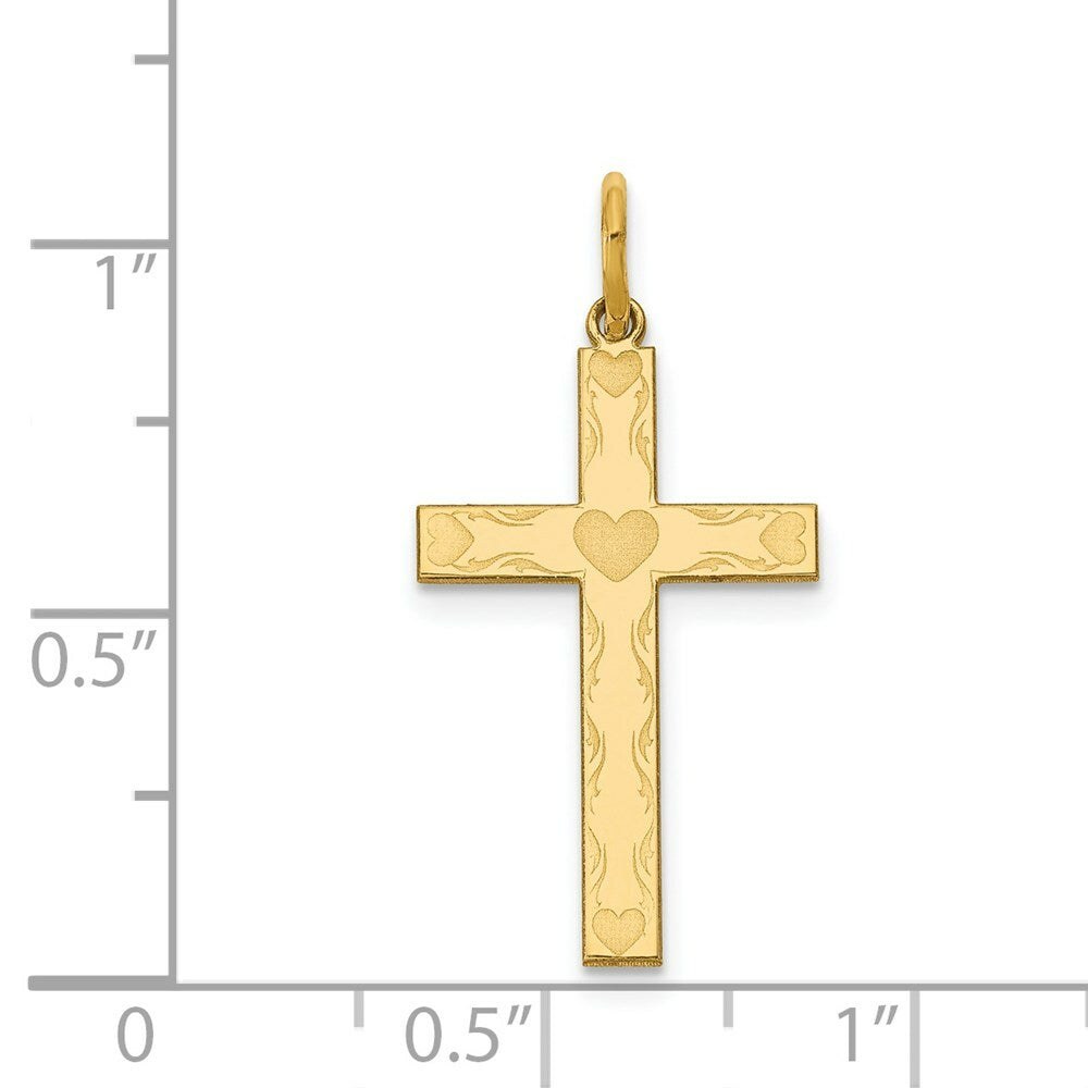 14K Yellow Gold Laser Designed Cross Charm 26mm length