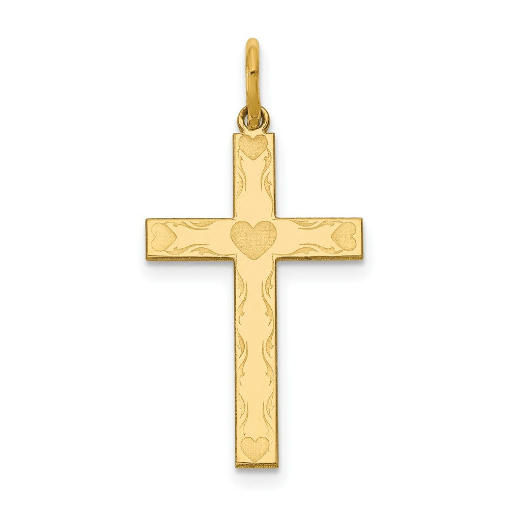 14K Yellow Gold Laser Designed Cross Charm 26mm length