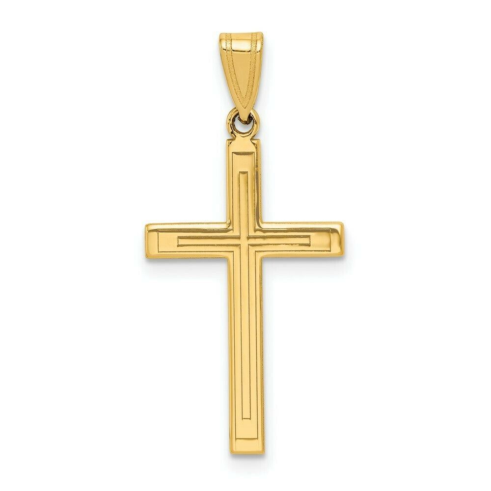 14K Yellow Gold Solid Cross Pendant 21mm length
