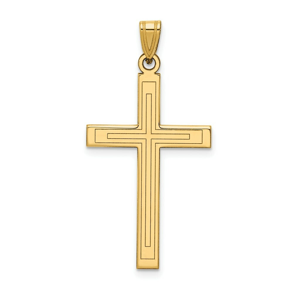 14K Yellow Gold Solid Cross Pendant 36mm length