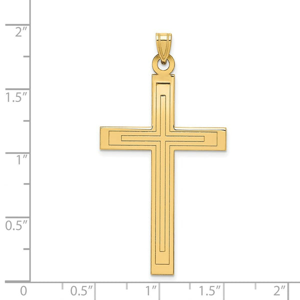 14K Yellow Gold Solid Cross Pendant 49mm length