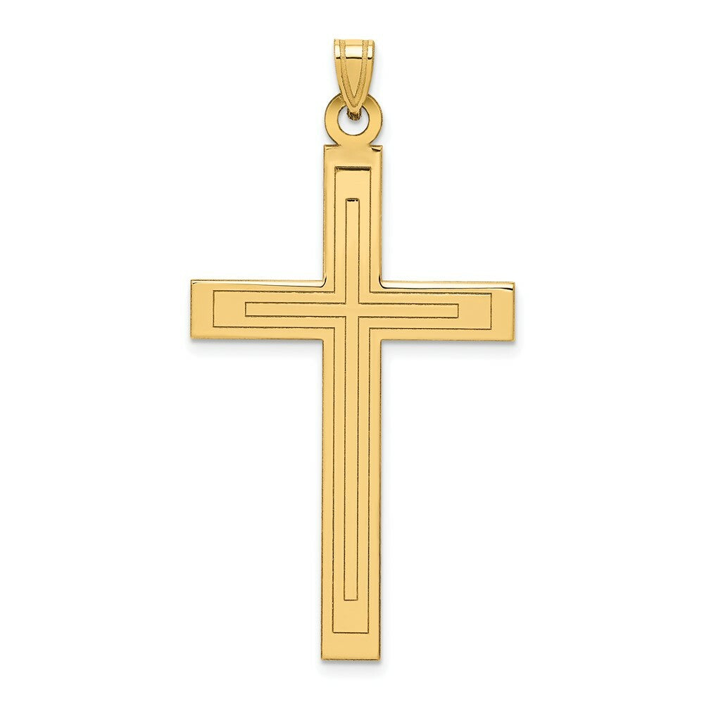 14K Yellow Gold Solid Cross Pendant 49mm length