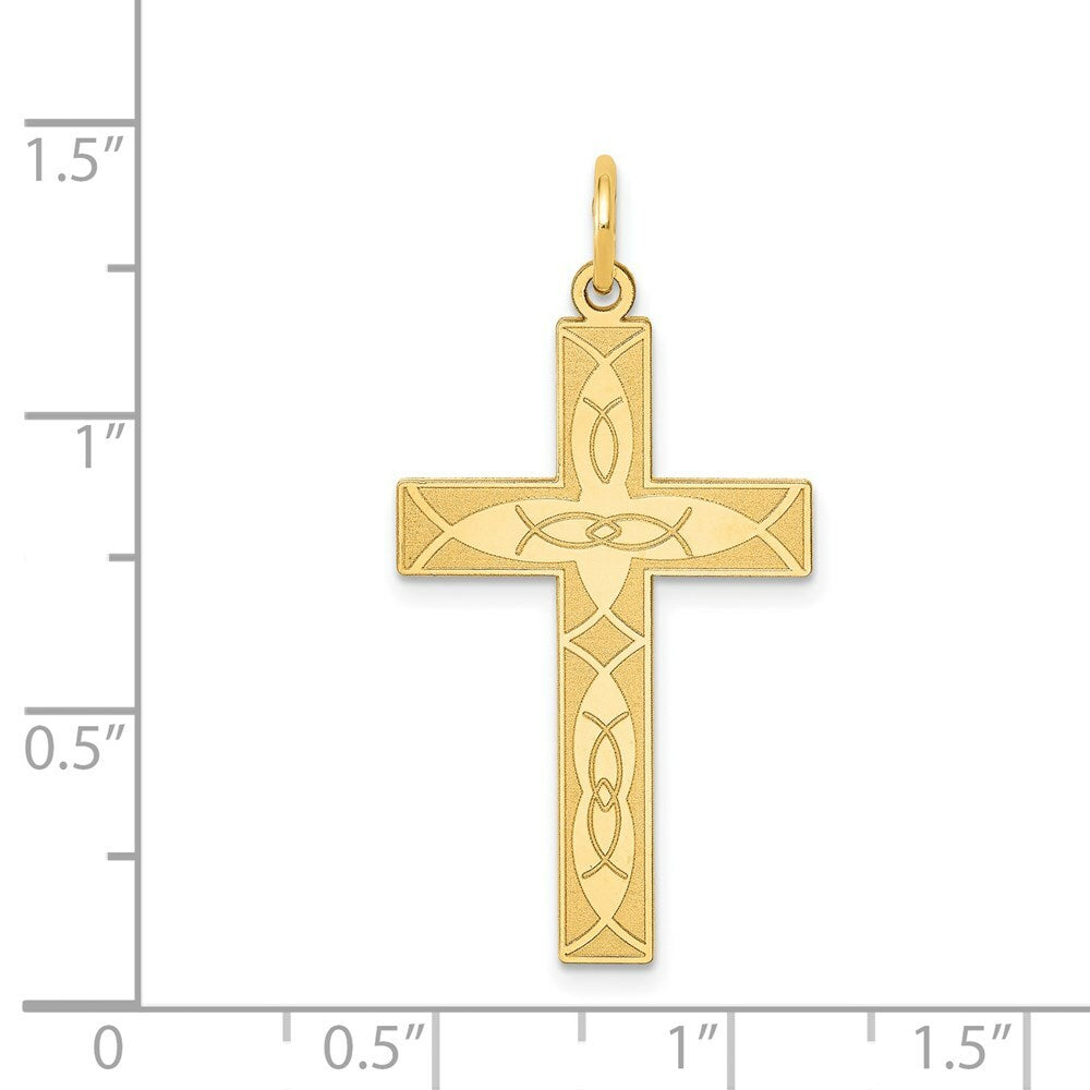14K Yellow Gold Laser Designed Cross Pendant 31mm length