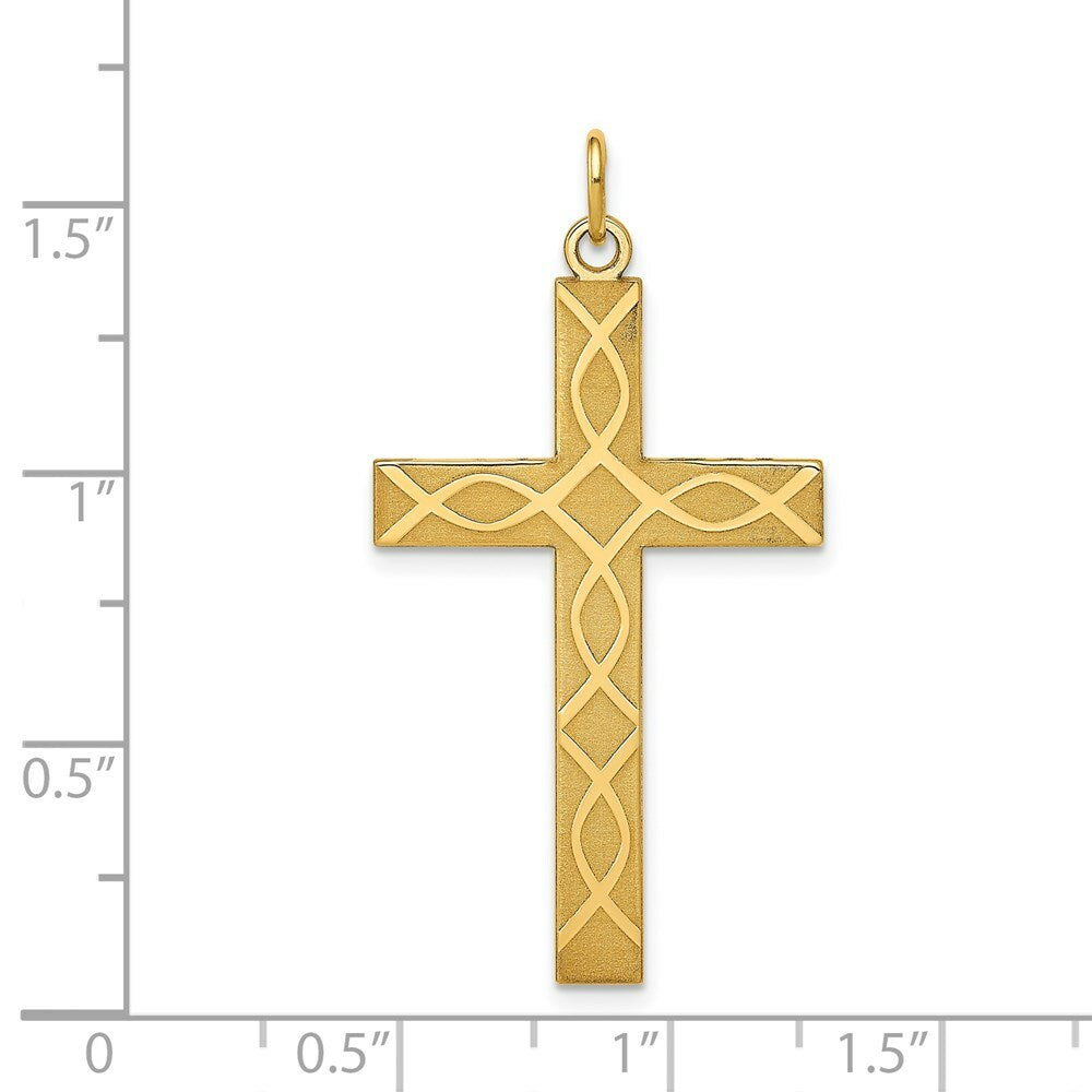 14K Yellow Gold Laser Designed Cross Pendant 40mm length