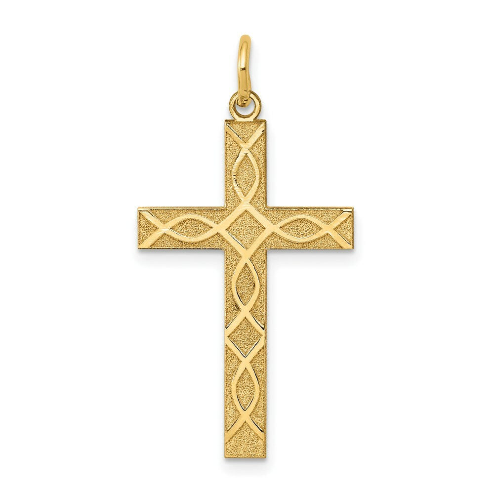 14K Yellow Gold Laser Designed Cross Pendant 33mm length