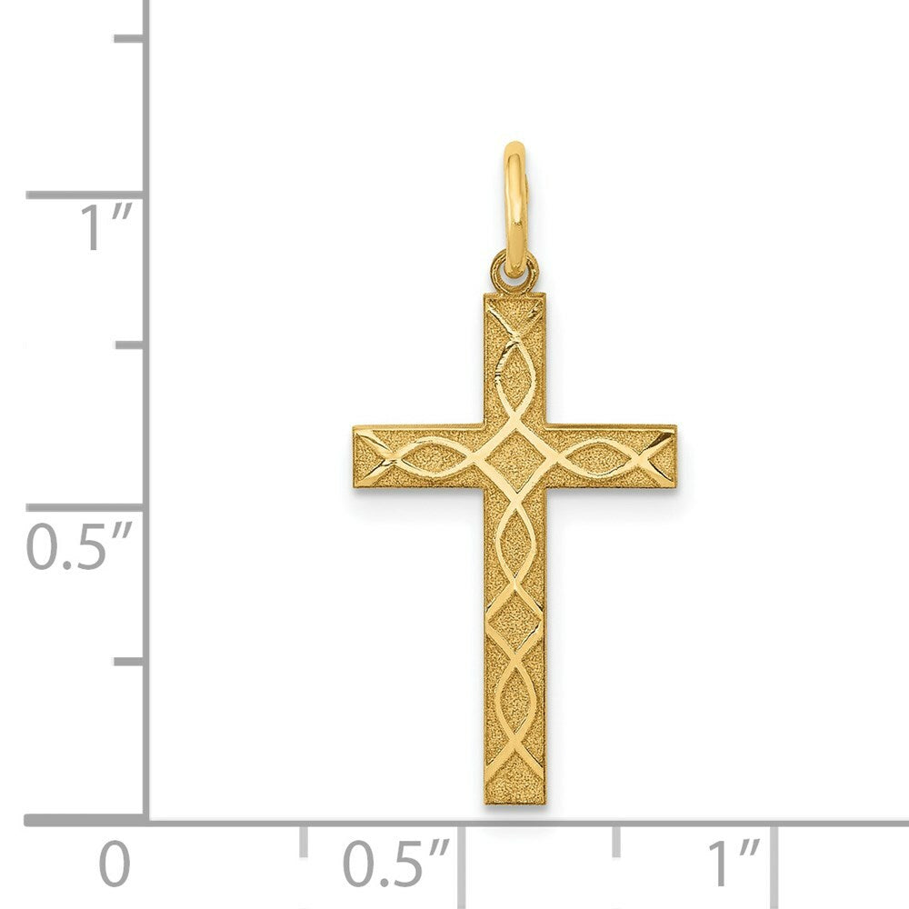 14K Yellow Gold Laser Designed Cross Charm 27mm length