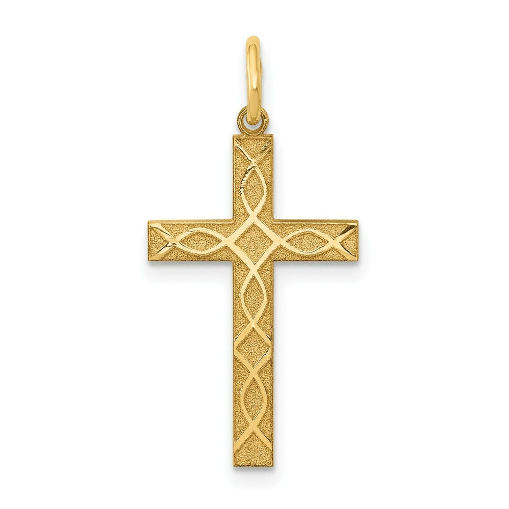 14K Yellow Gold Laser Designed Cross Charm 27mm length
