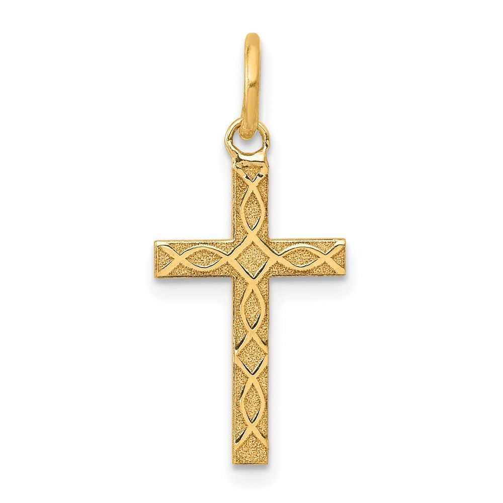 14K Yellow Gold Laser Designed Cross Charm 23mm length