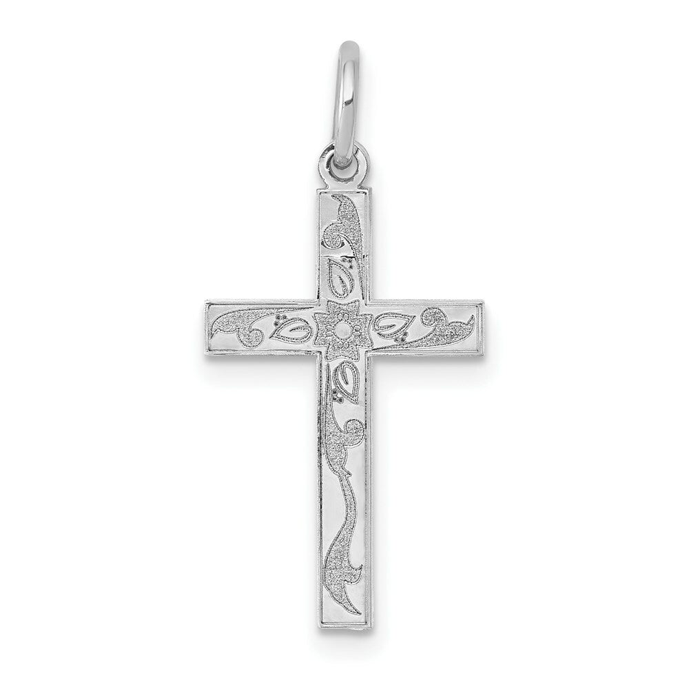 14K White Gold Laser Designed Cross Charm 23mm length