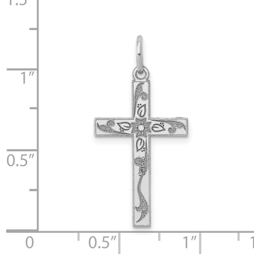 14K White Gold Laser Designed Cross Charm 26mm length