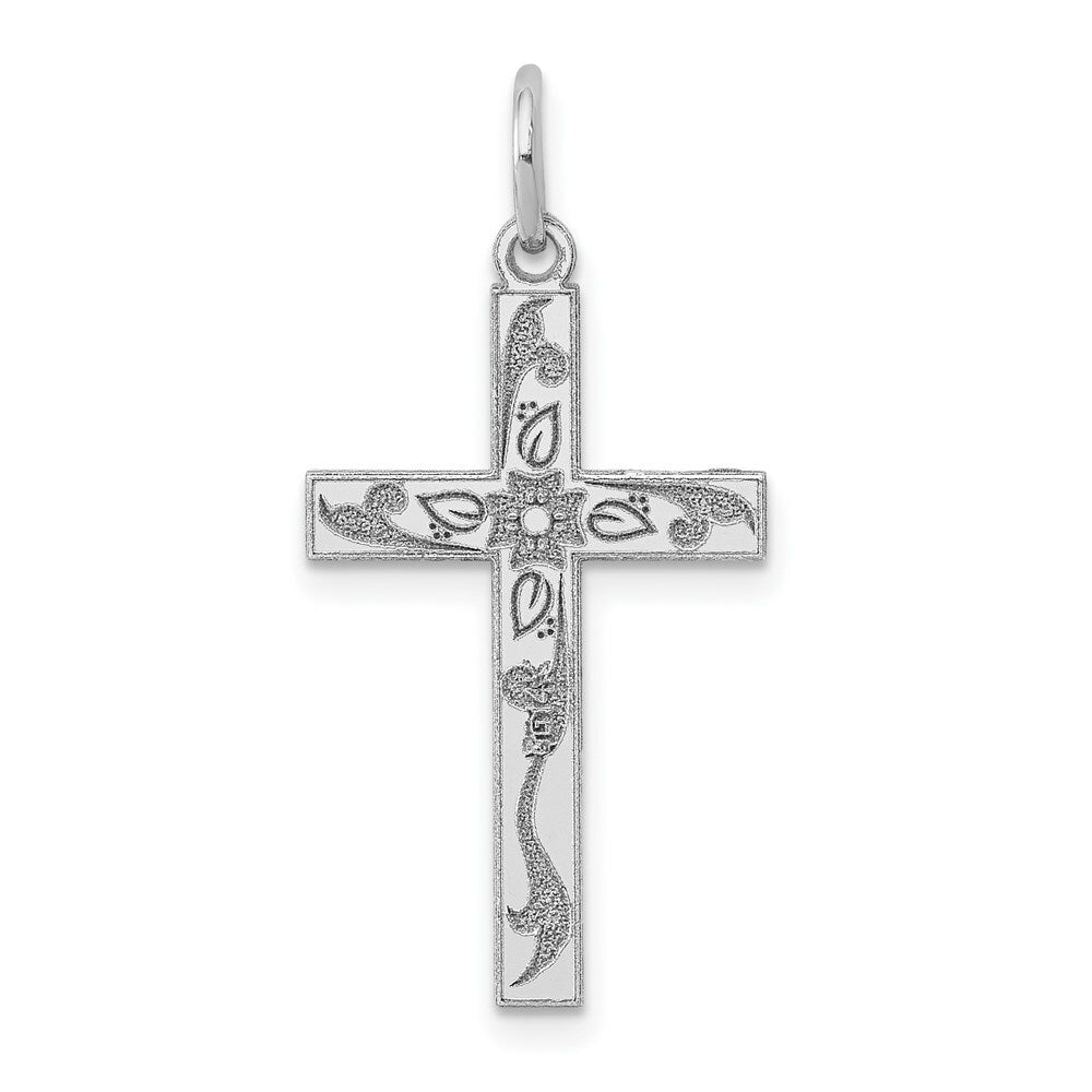 14K White Gold Laser Designed Cross Charm 26mm length