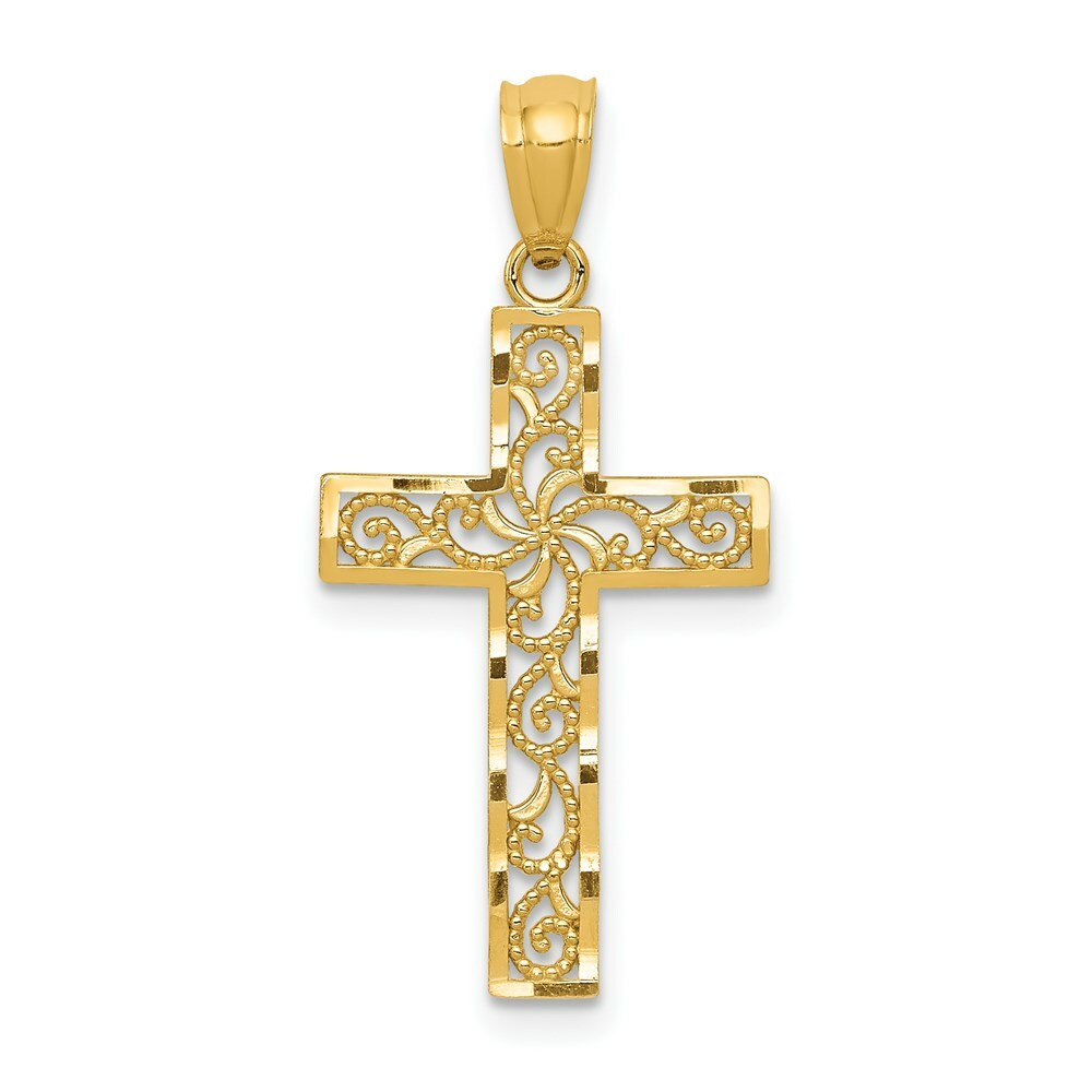 14K Yellow Gold Cross Pendant 27mm length