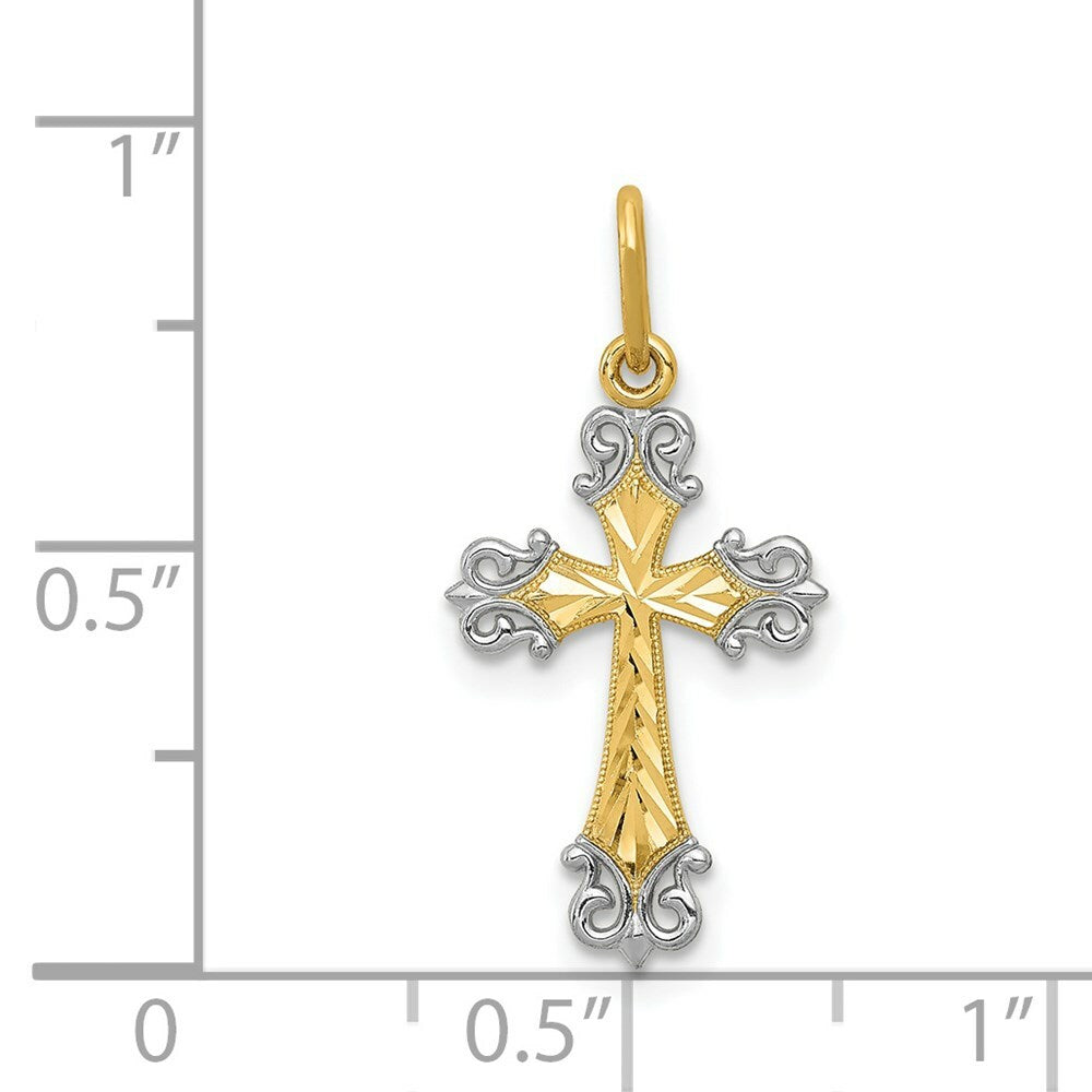 14K Yellow Gold & Rhodium Cross Charm