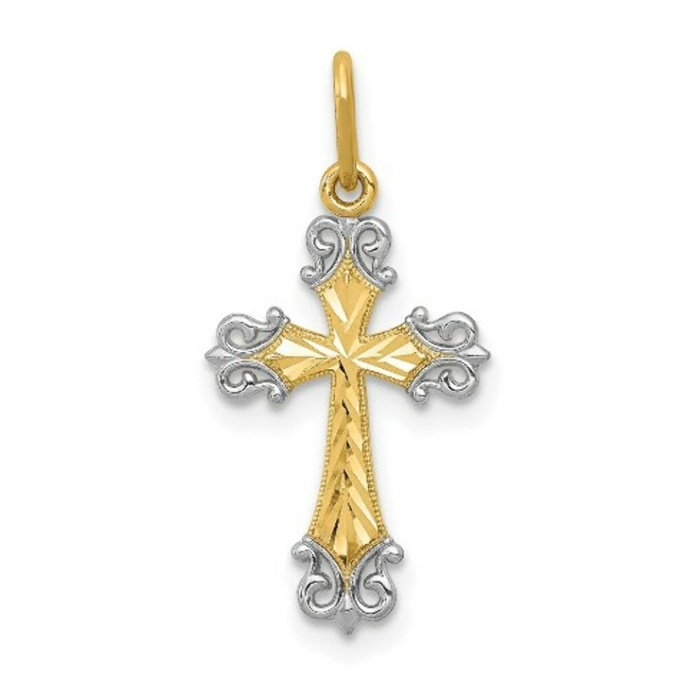 14K Yellow Gold & Rhodium Cross Charm