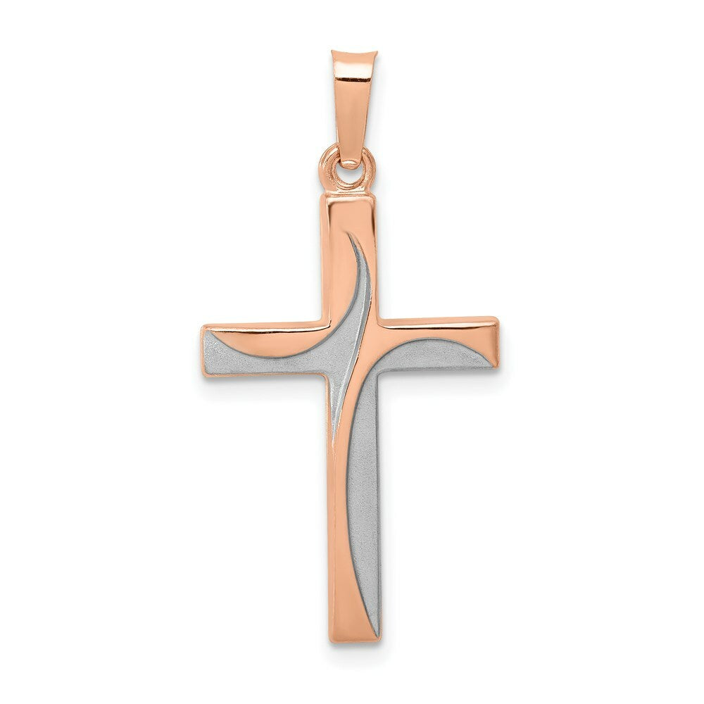 14K Rose Gold Rhodium Hollow Cross Pendant