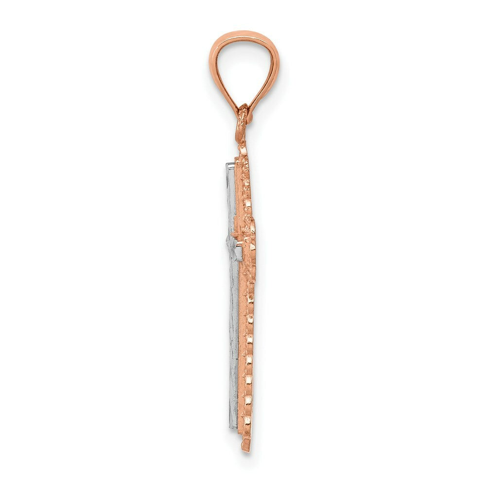 14K Rose Gold Rhodium Diamond Cut Cross Pendant