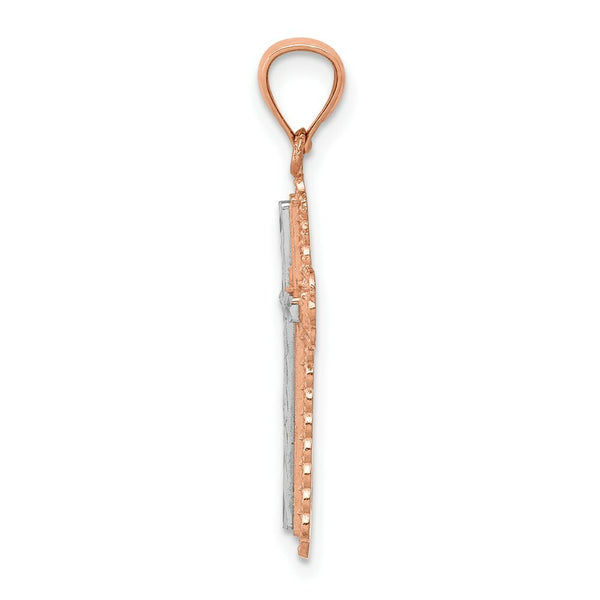 14K Rose Gold Rhodium Diamond Cut Cross Pendant