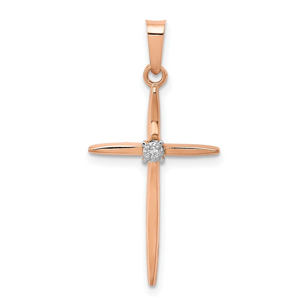 14K Rose Gold Diamond Cross Pendant
