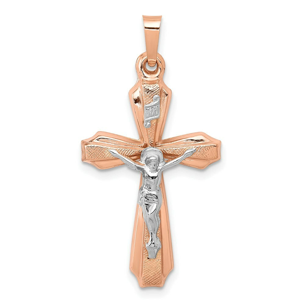 14K Two-tone Gold Hollow Crucifix Pendant 28mm length