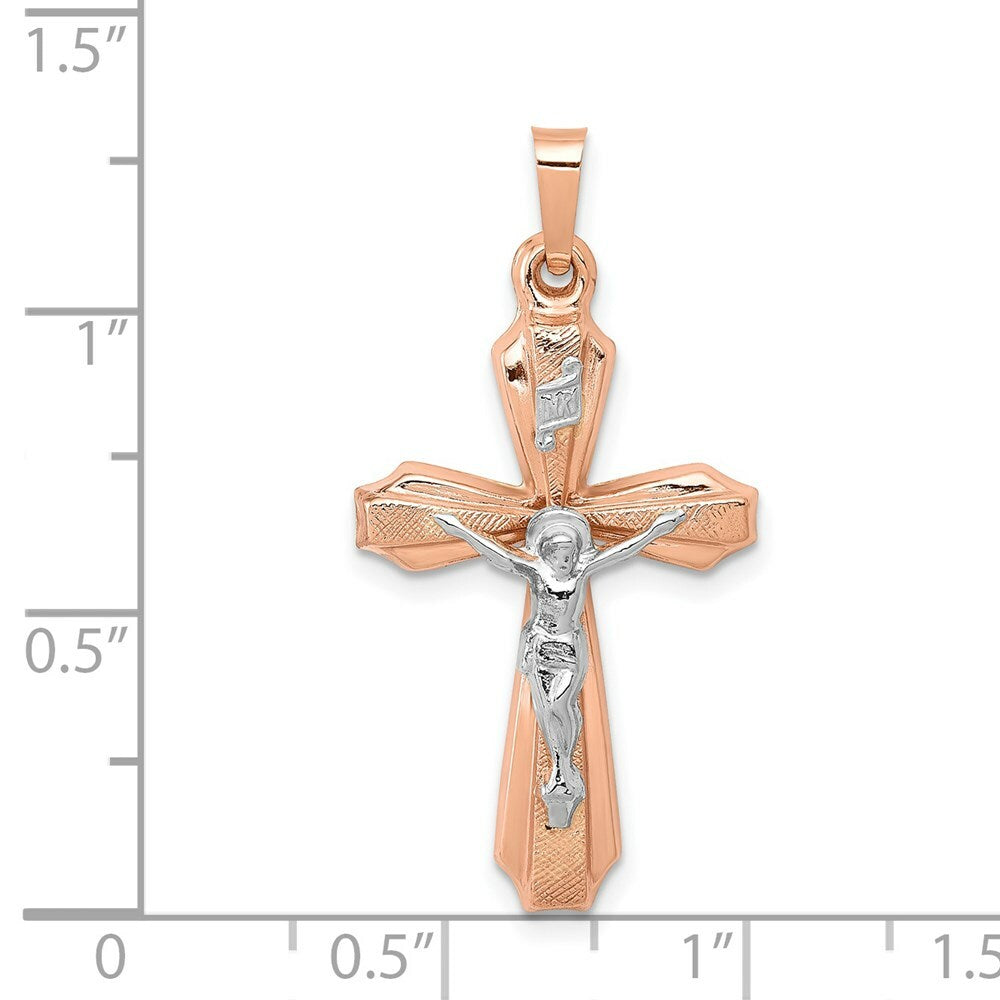 14K Two-tone Gold Hollow Crucifix Pendant 28mm length