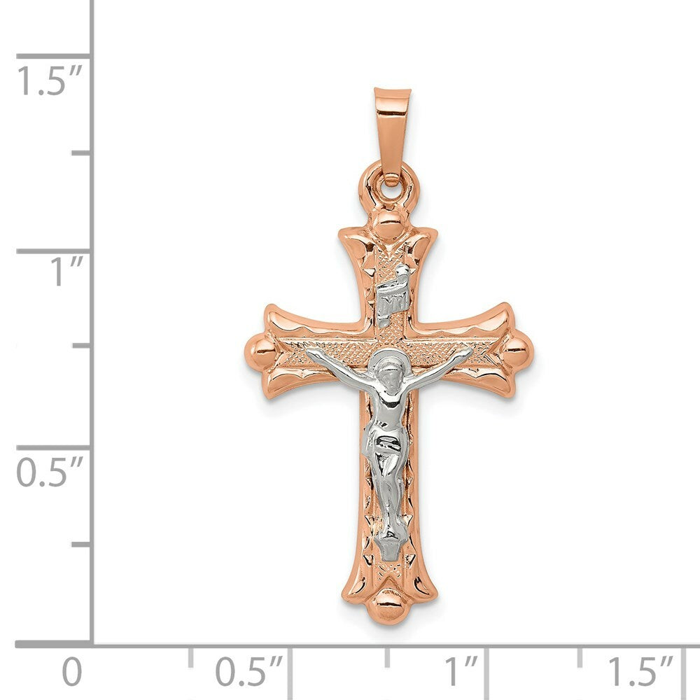 14K Two-tone Gold Hollow Crucifix Pendant 28mm length