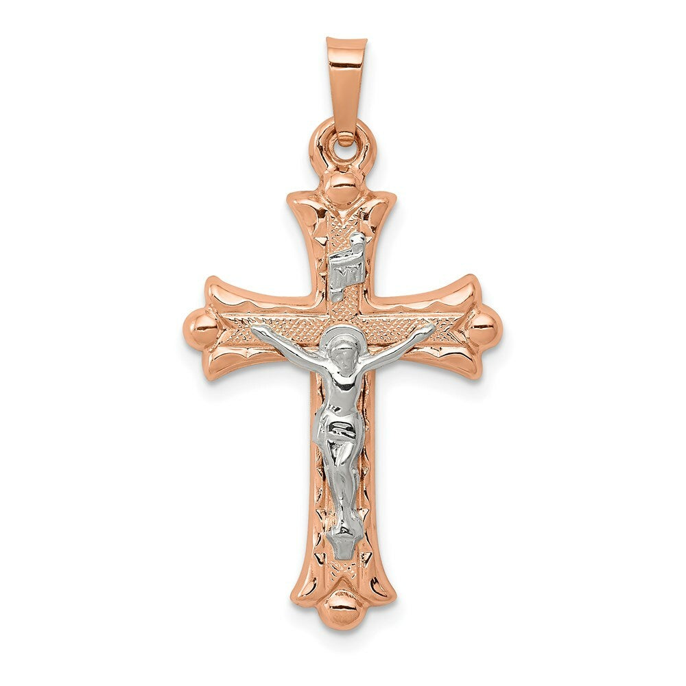 14K Two-tone Gold Hollow Crucifix Pendant 28mm length