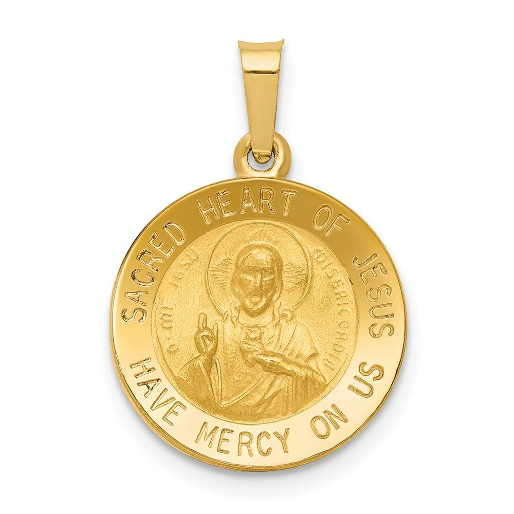 14K Yellow Gold Polished and Satin Sacred Heart of Jesus Medal Pendant 15mm width