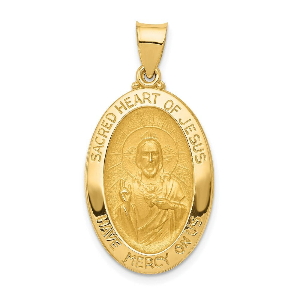14K Yellow Gold Polished and Satin Sacred Heart of Jesus Medal Pendant 17mm width