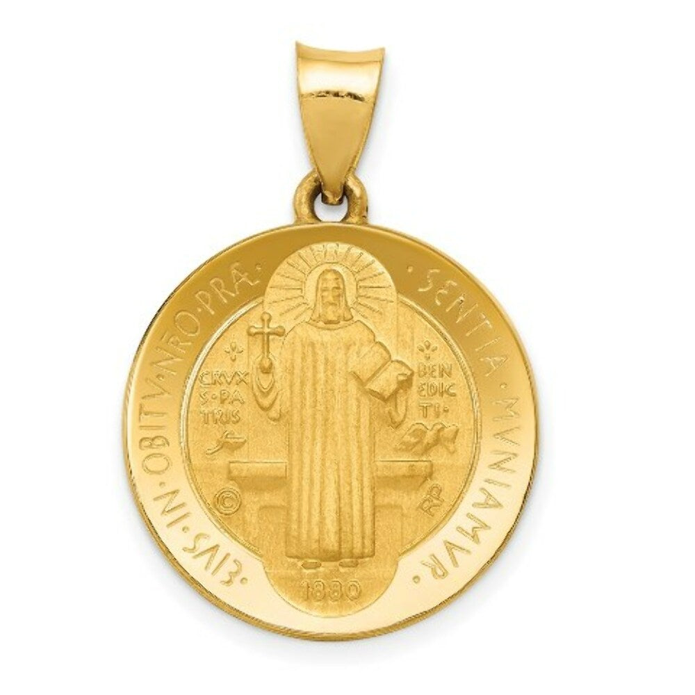14K Yellow Gold Polished and Satin Medal Pendant 19mm width