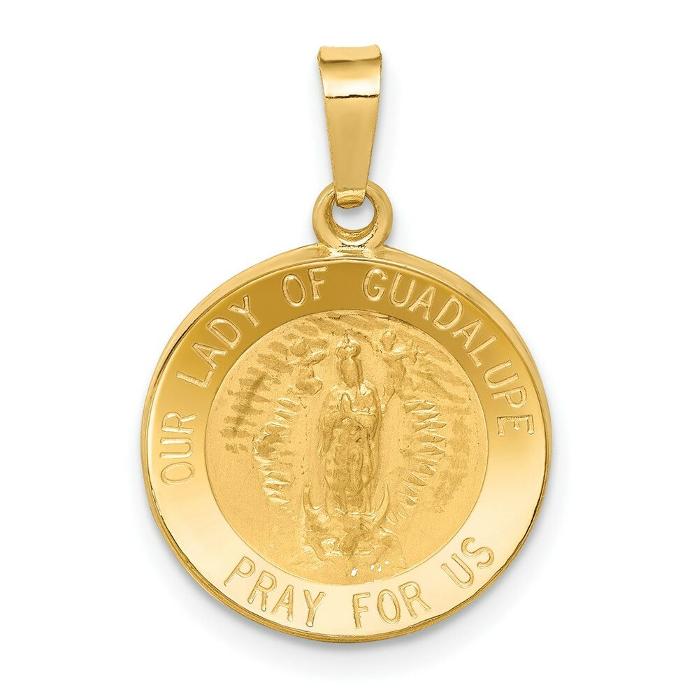 14K Yellow Gold Polished and Satin Our Lady of Guadalupe Medal Pendant 15mm width