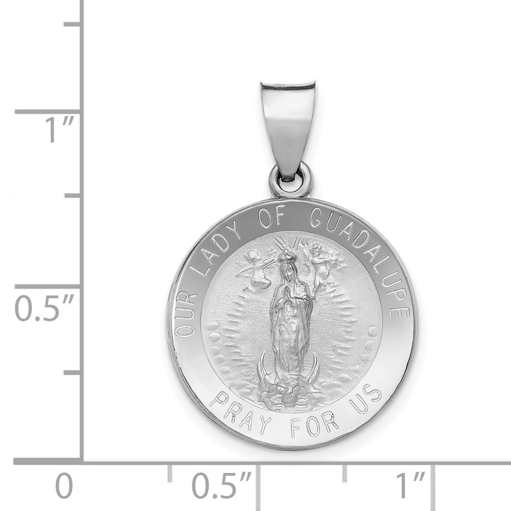 14K White Gold Polished and Satin Our Lady of Guadalupe Medal Pendant 18mm width