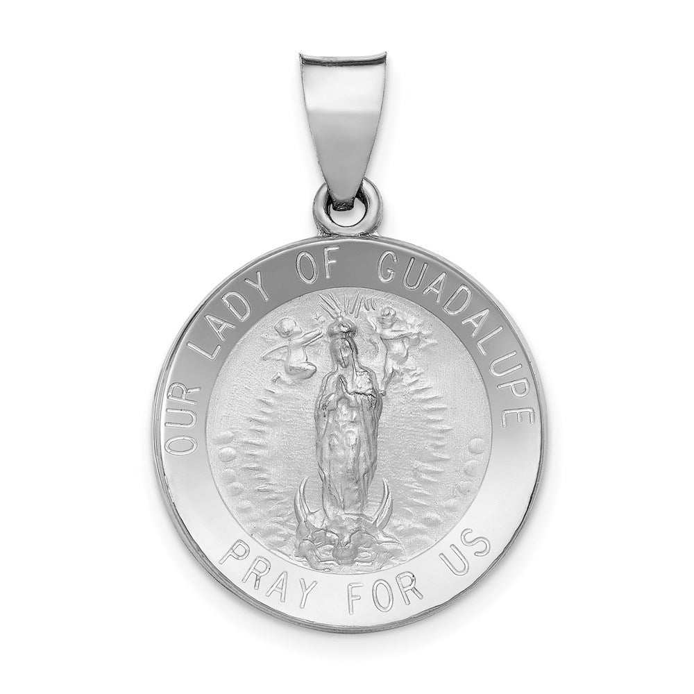 14K White Gold Polished and Satin Our Lady of Guadalupe Medal Pendant 18mm width