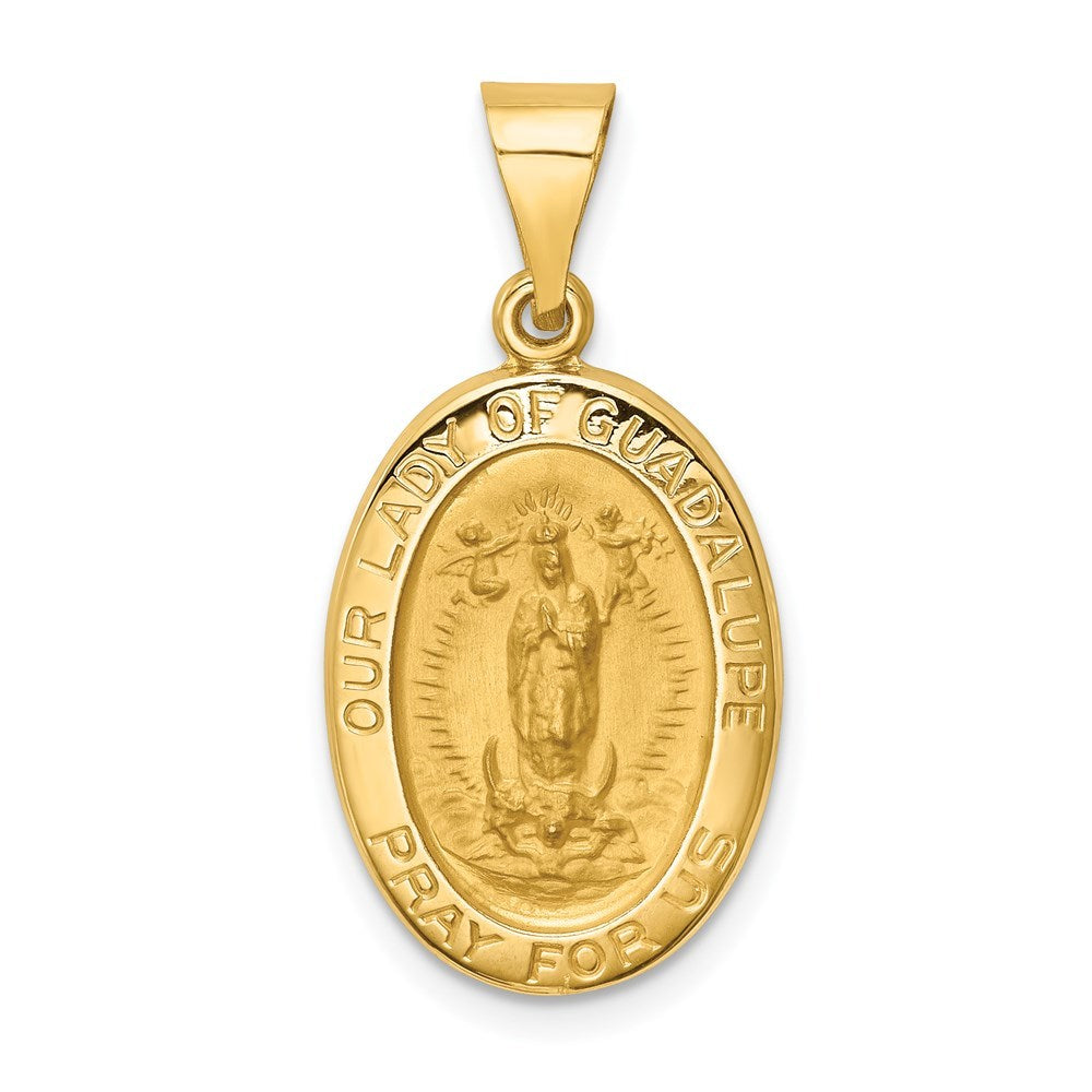 14K Yellow Gold Polished and Satin Our Lady of Guadalupe Medal Pendant 13mm width