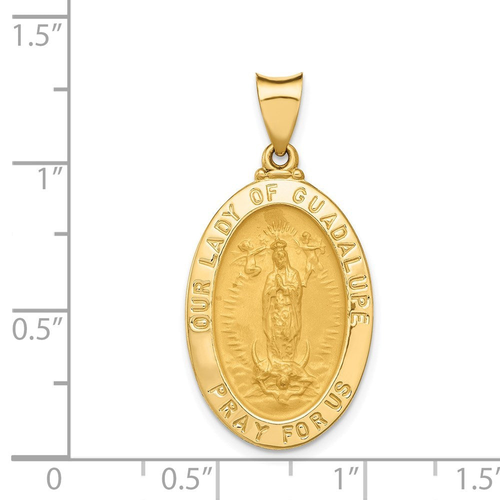 14K Yellow Gold Polished and Satin Our Lady of Guadalupe Medal Pendant 16mm width