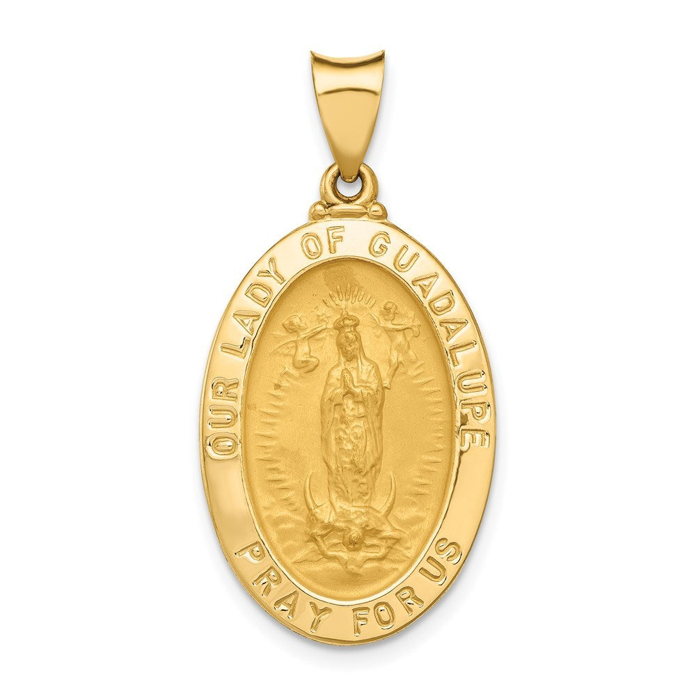 14K Yellow Gold Polished and Satin Our Lady of Guadalupe Medal Pendant 16mm width
