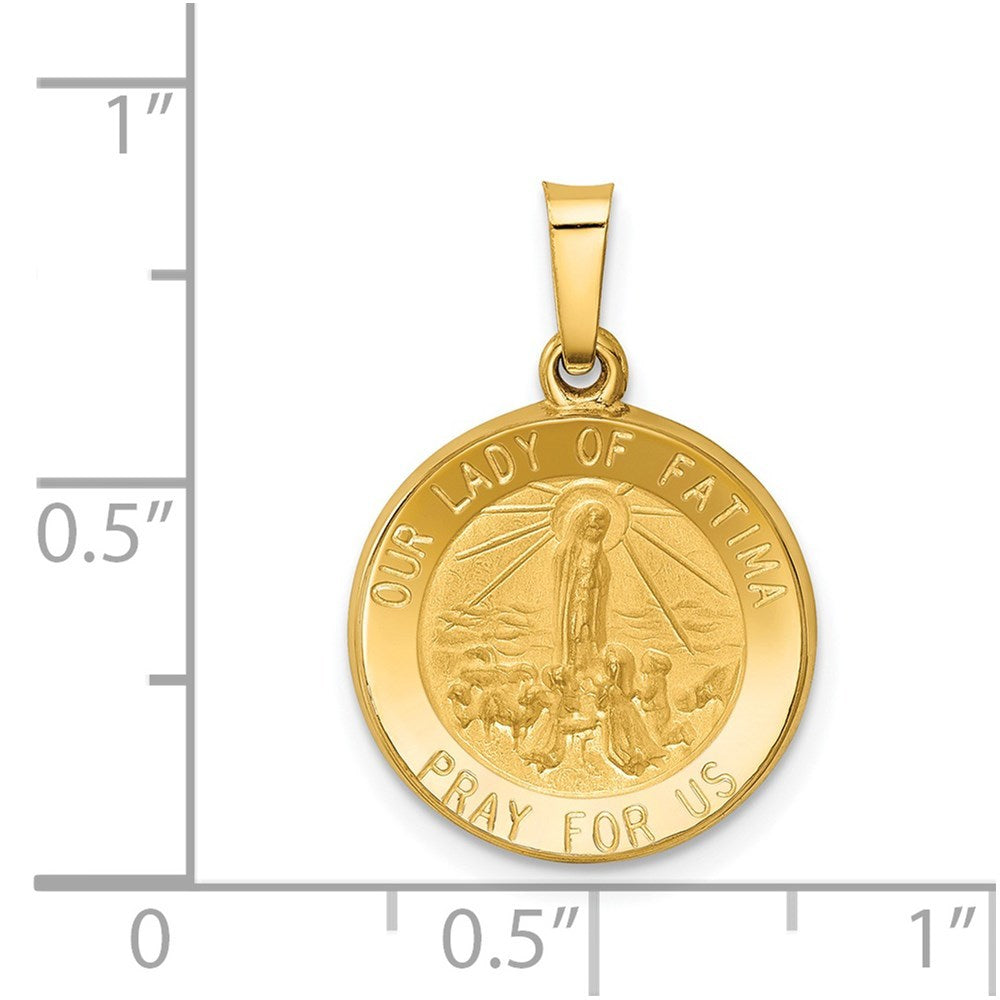 14K Yellow Gold Polished and Satin Our Lady Fatima Medal Pendant 15mm width