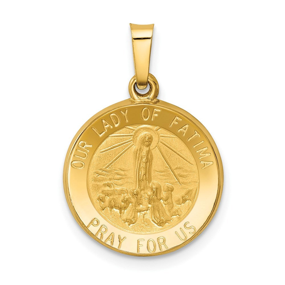 14K Yellow Gold Polished and Satin Our Lady Fatima Medal Pendant 15mm width