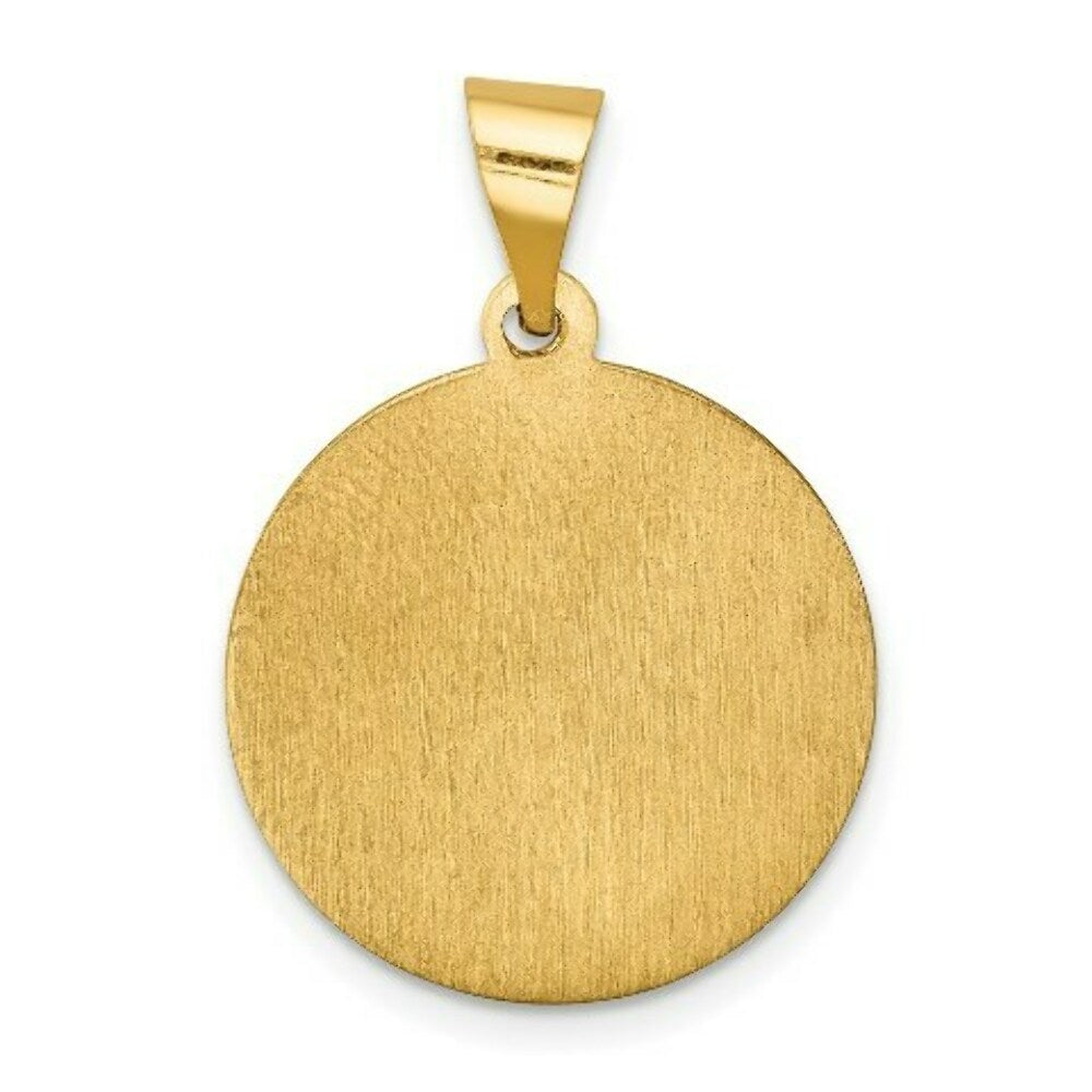 14K Yellow Gold Polished and Satin Our Lady of Lourdes Medal Pendant 19mm width