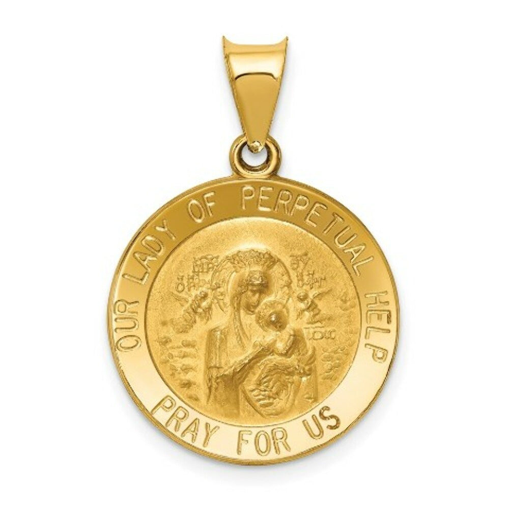 14K Yellow Gold Polished and Satin Our Lady of Perpetual Help Medal Pendant 19mm width